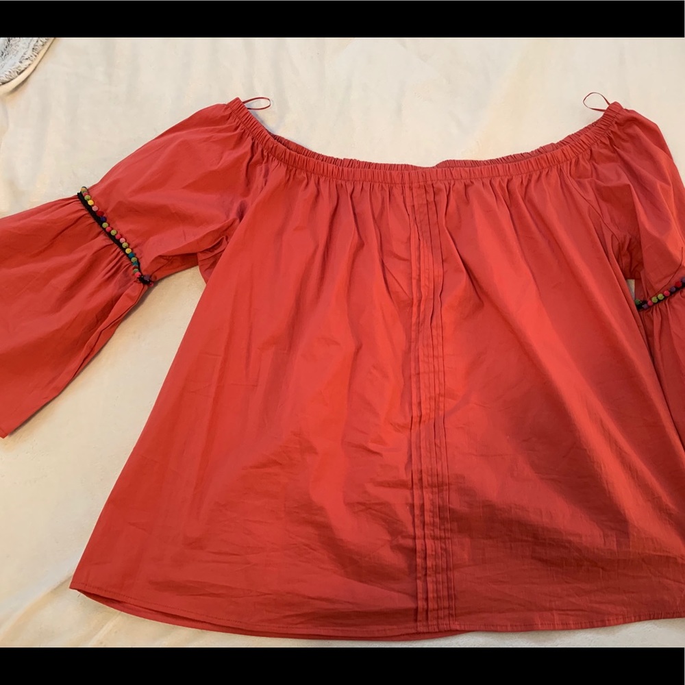 Burnt orange off the shoulder top